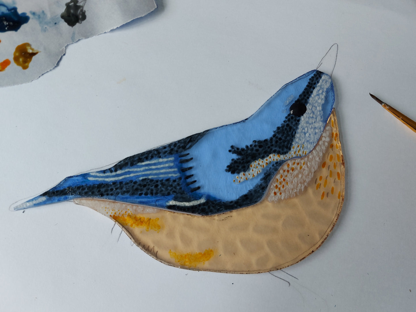 Stained Glass Nuthatch Suncatcher, UK Garden Bird, Hand Painted, Free Standing, Unique Gift Home Decor