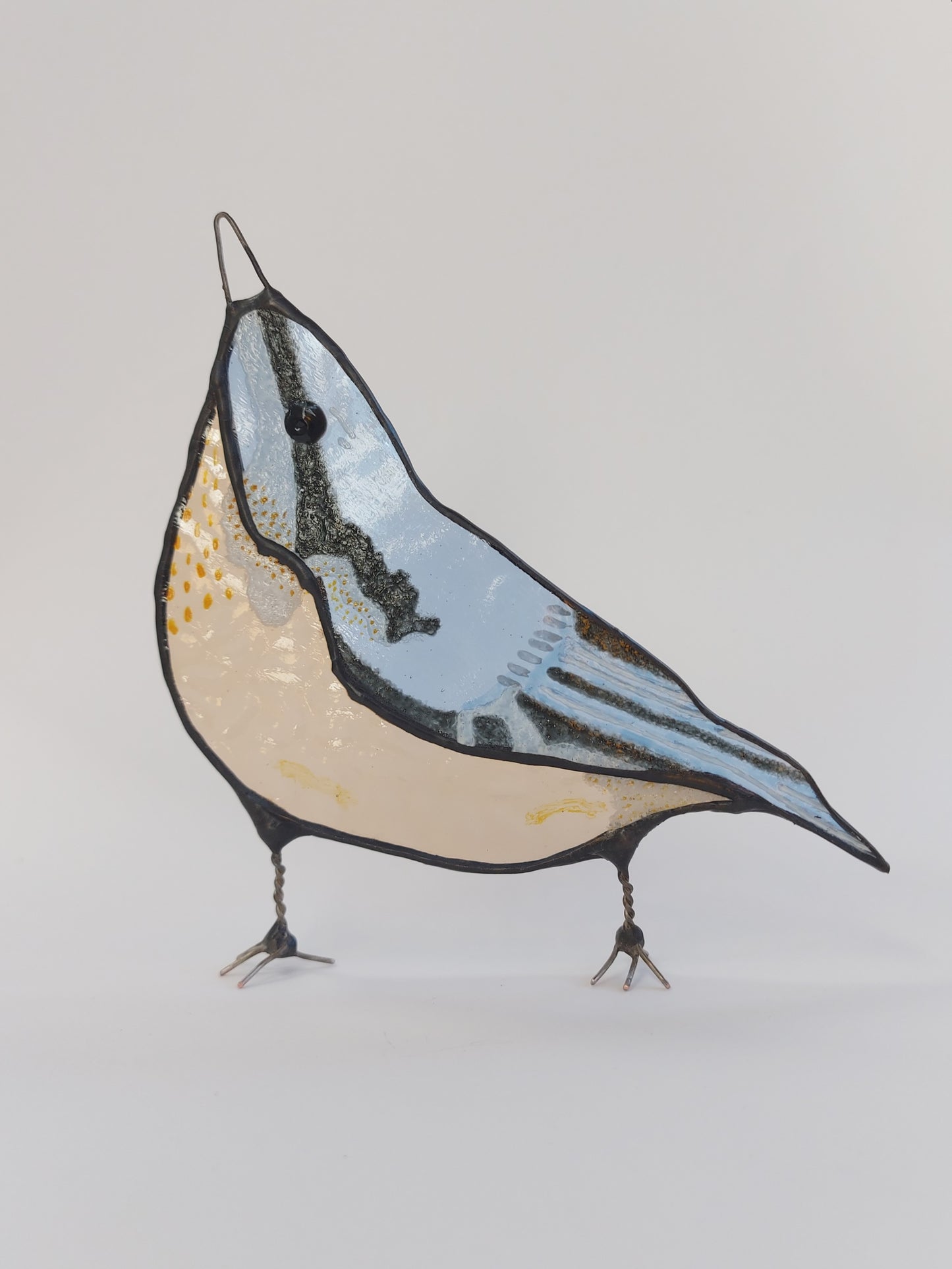 Stained Glass Nuthatch Suncatcher, UK Garden Bird, Hand Painted, Free Standing, Unique Gift Home Decor