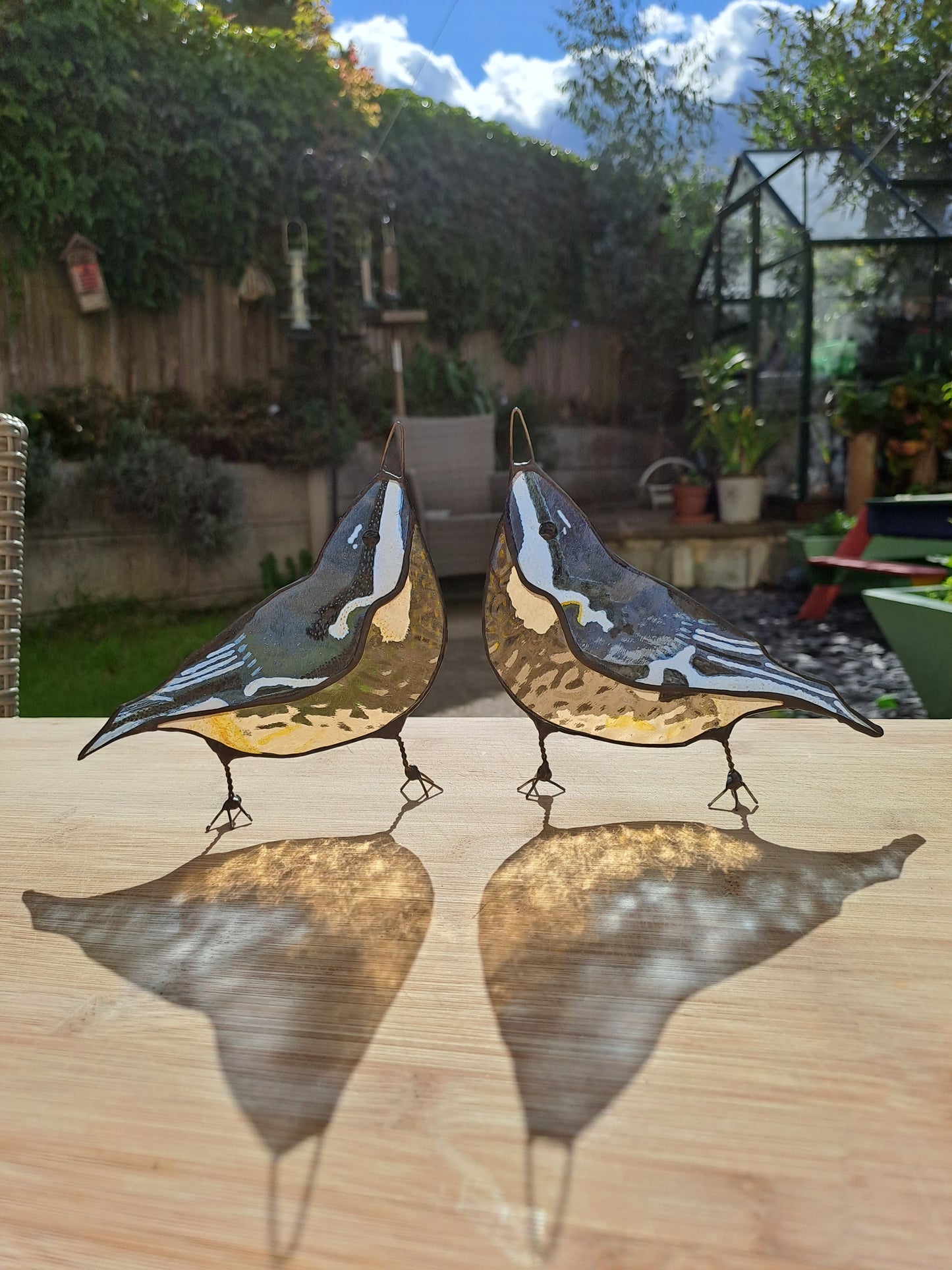 Stained Glass Nuthatch Suncatcher, UK Garden Bird, Hand Painted, Free Standing, Unique Gift Home Decor