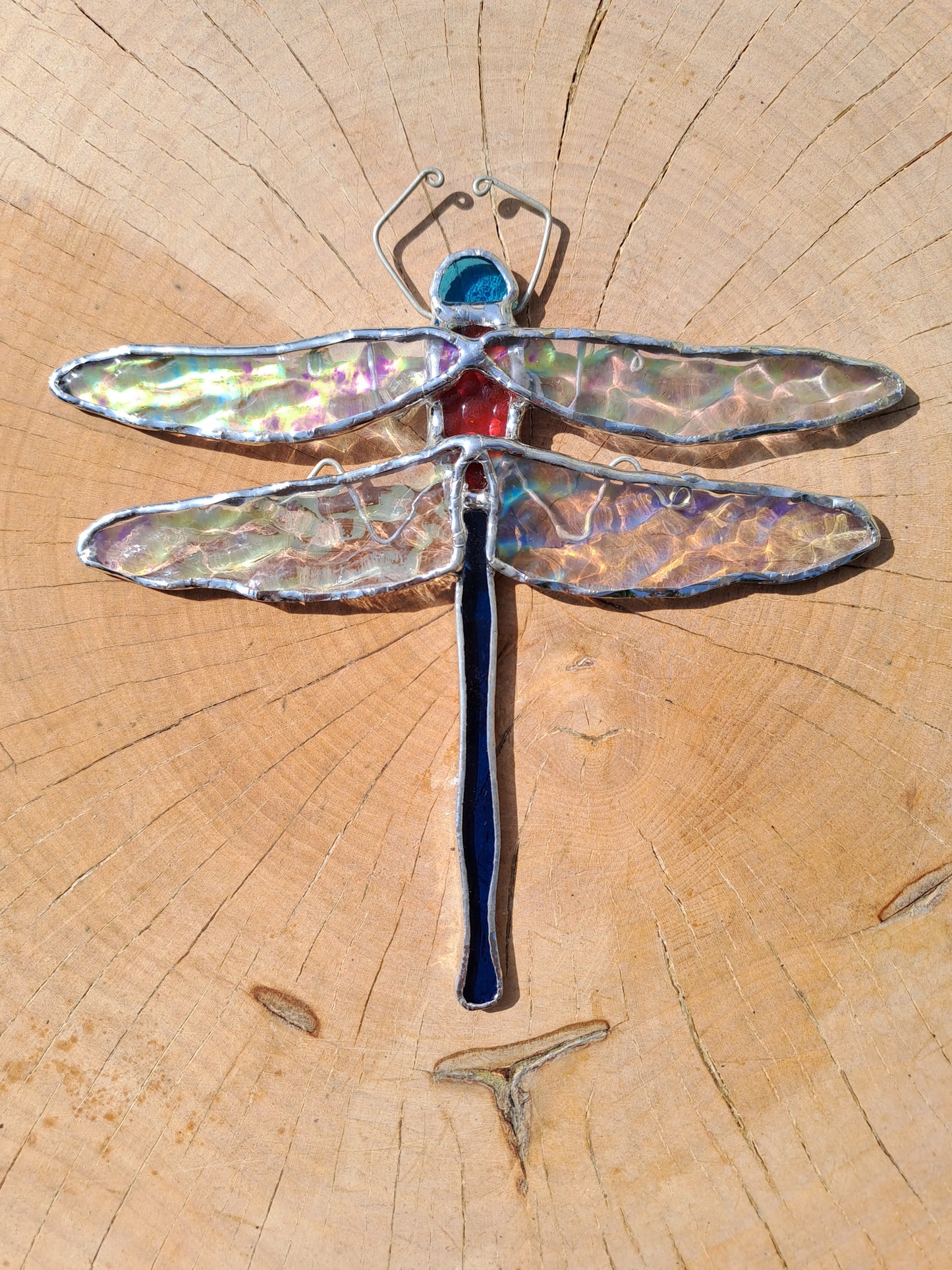 Dragonfly Stained Glass Suncatcher, Tiffany Technique, Home/Garden, Hanging, Iridescent Glass, Hand Made