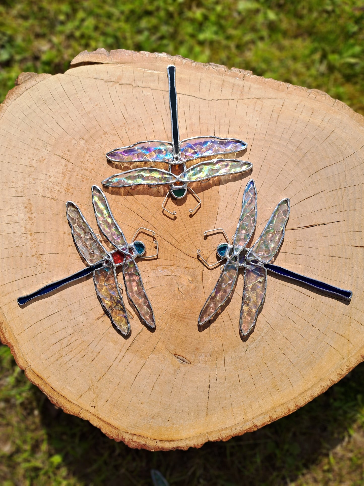 Dragonfly Stained Glass Suncatcher, Tiffany Technique, Home/Garden, Hanging, Iridescent Glass, Hand Made