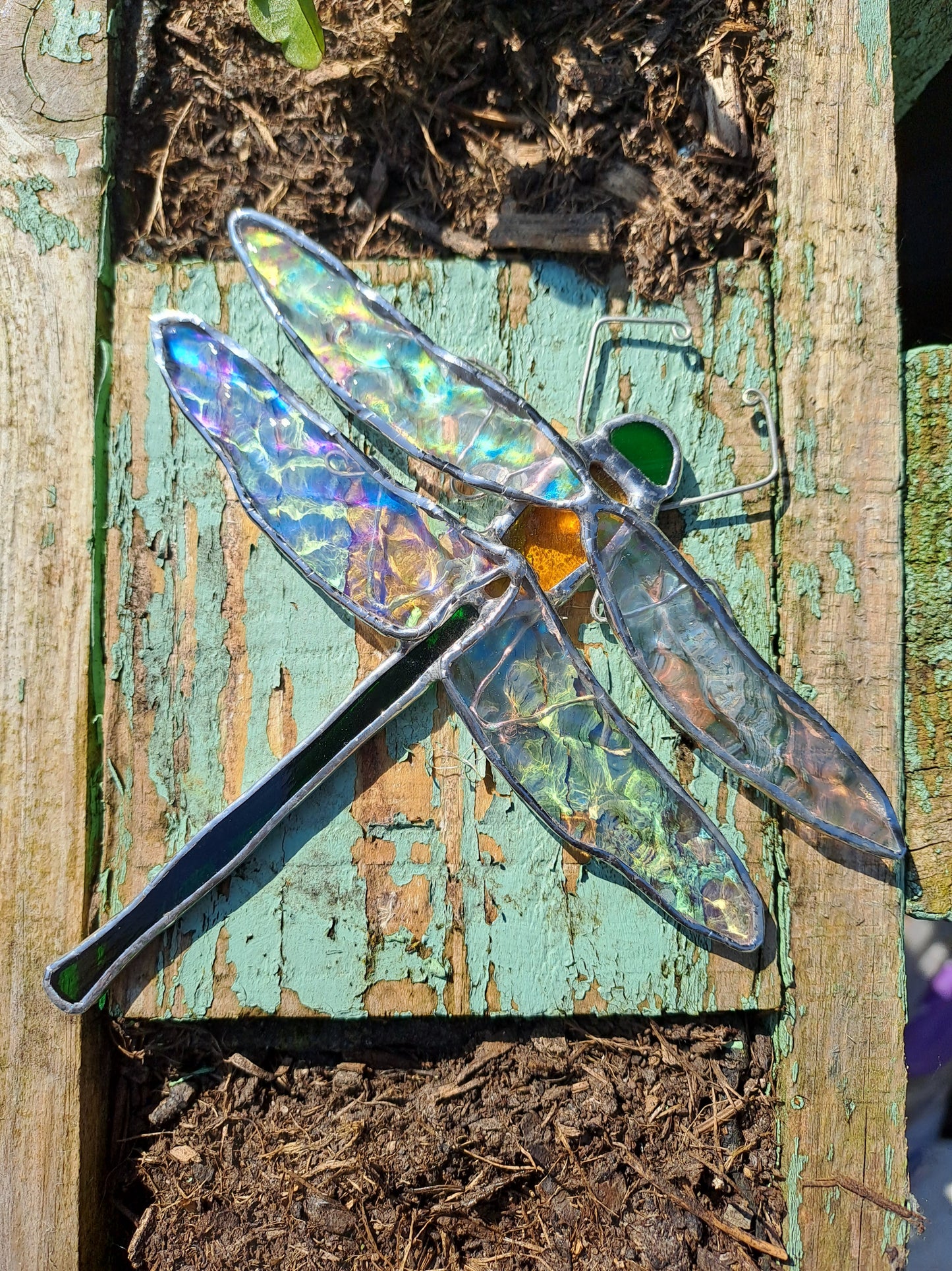 Dragonfly Stained Glass Suncatcher, Tiffany Technique, Home/Garden, Hanging, Iridescent Glass, Hand Made