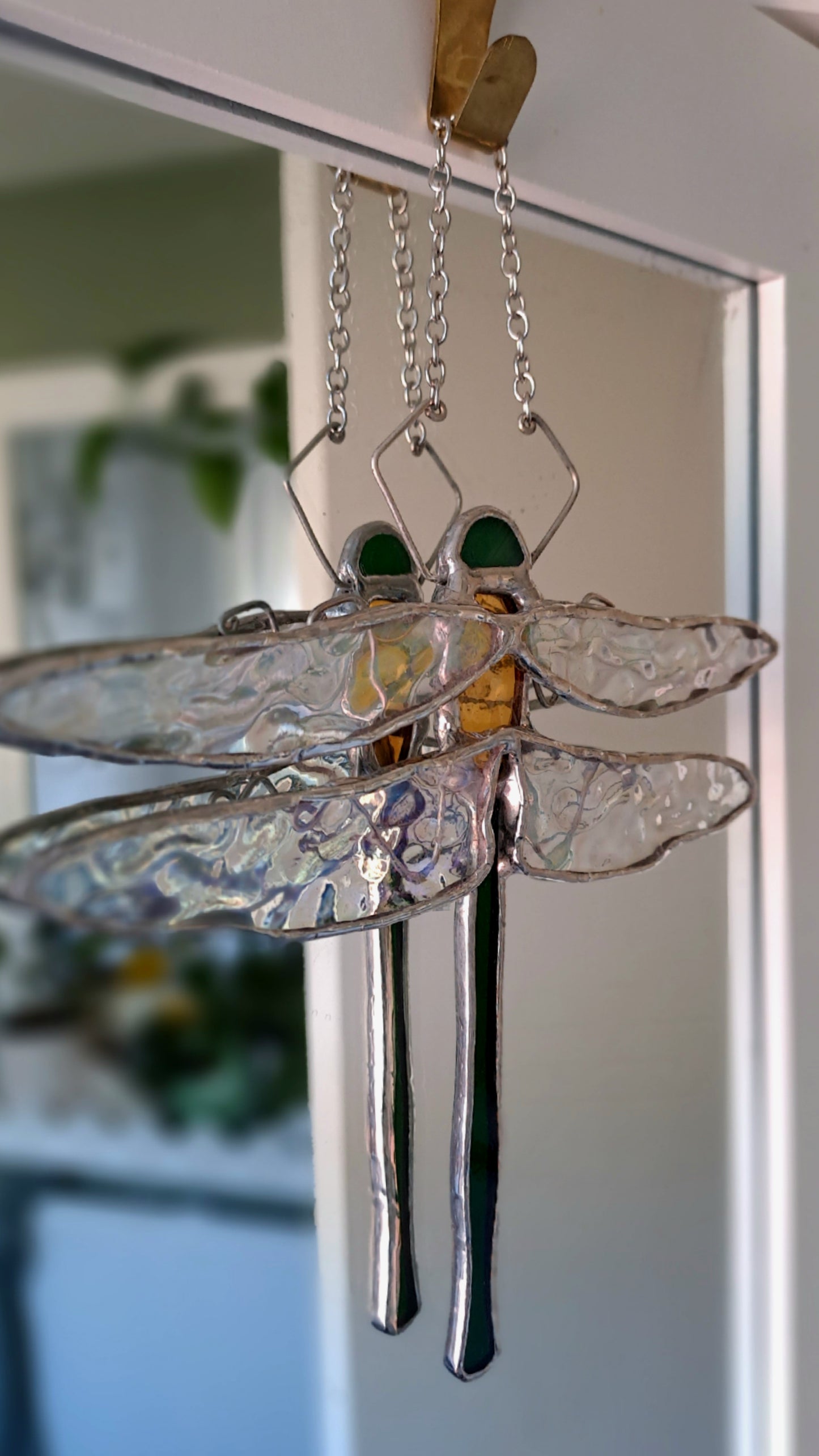 Dragonfly Stained Glass Suncatcher, Tiffany Technique, Home/Garden, Hanging, Iridescent Glass, Hand Made