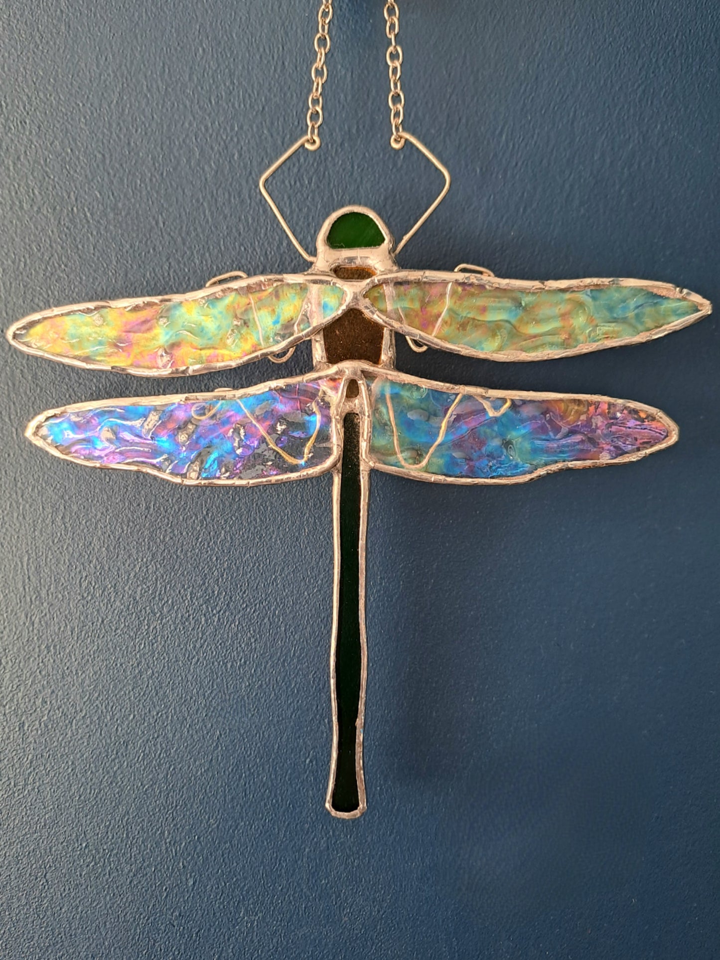 Dragonfly Stained Glass Suncatcher, Tiffany Technique, Home/Garden, Hanging, Iridescent Glass, Hand Made