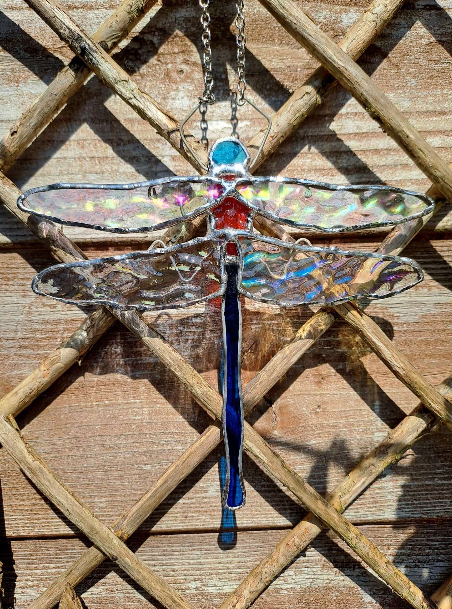 Dragonfly Stained Glass Suncatcher, Tiffany Technique, Home/Garden, Hanging, Iridescent Glass, Hand Made
