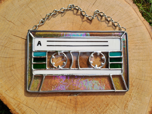 Handcrafted Real Stained Glass Cassette Tape Suncatcher