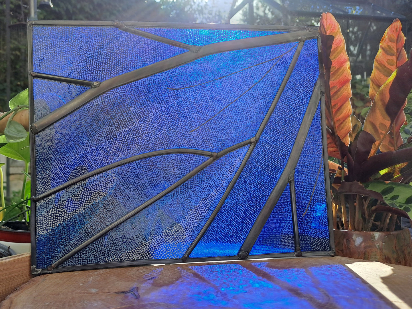 Hand Painted Stained Glass Butterfly Wing, Traditional Lead Came, Macro Art