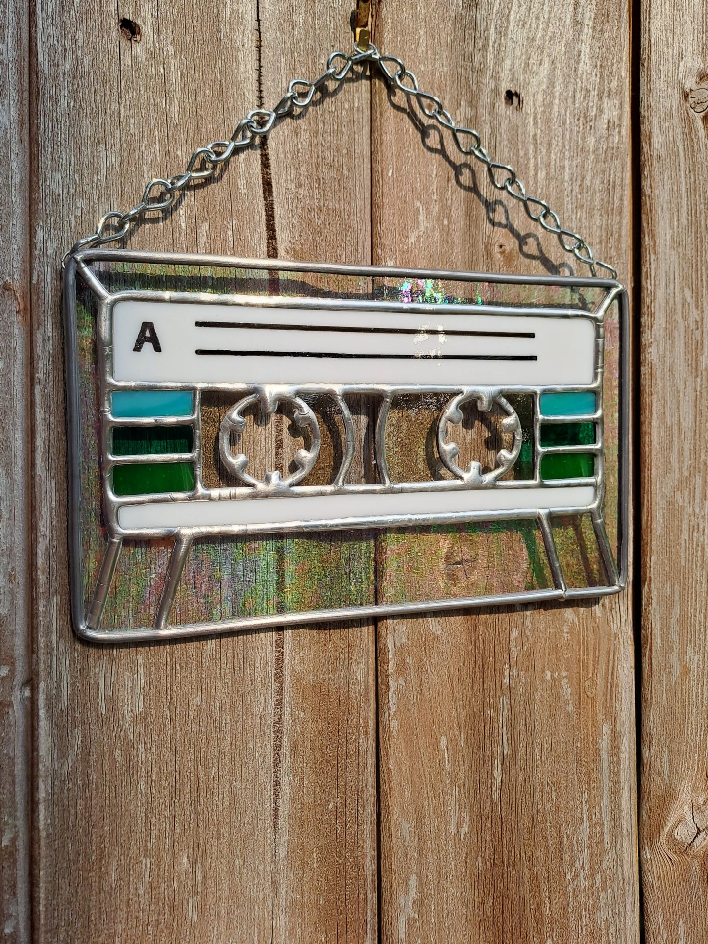 Handcrafted Real Stained Glass Cassette Tape Suncatcher